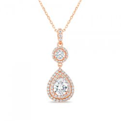 Rose Gold plated Sterling Silver Teardrop CZ Pendant w/chain